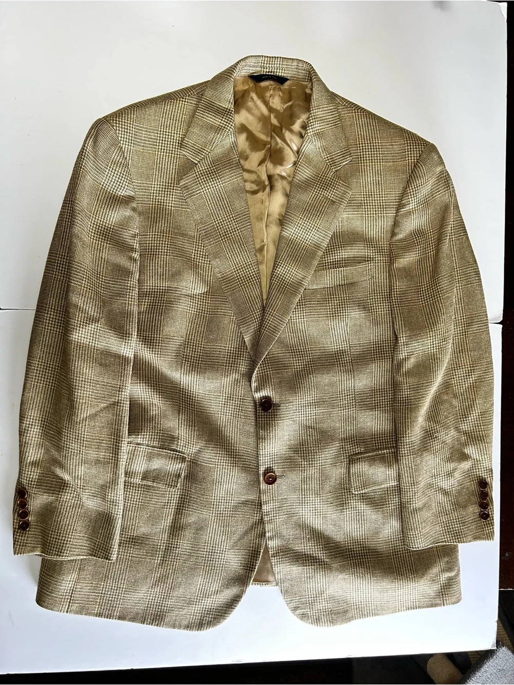 Brooks Brothers Sand Beige SILK/WOOL Windowpane Sports Coat Jacket Mens•42 Suit
